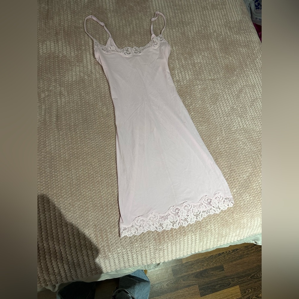 SKIMS Light Pink Lace Slip Dress